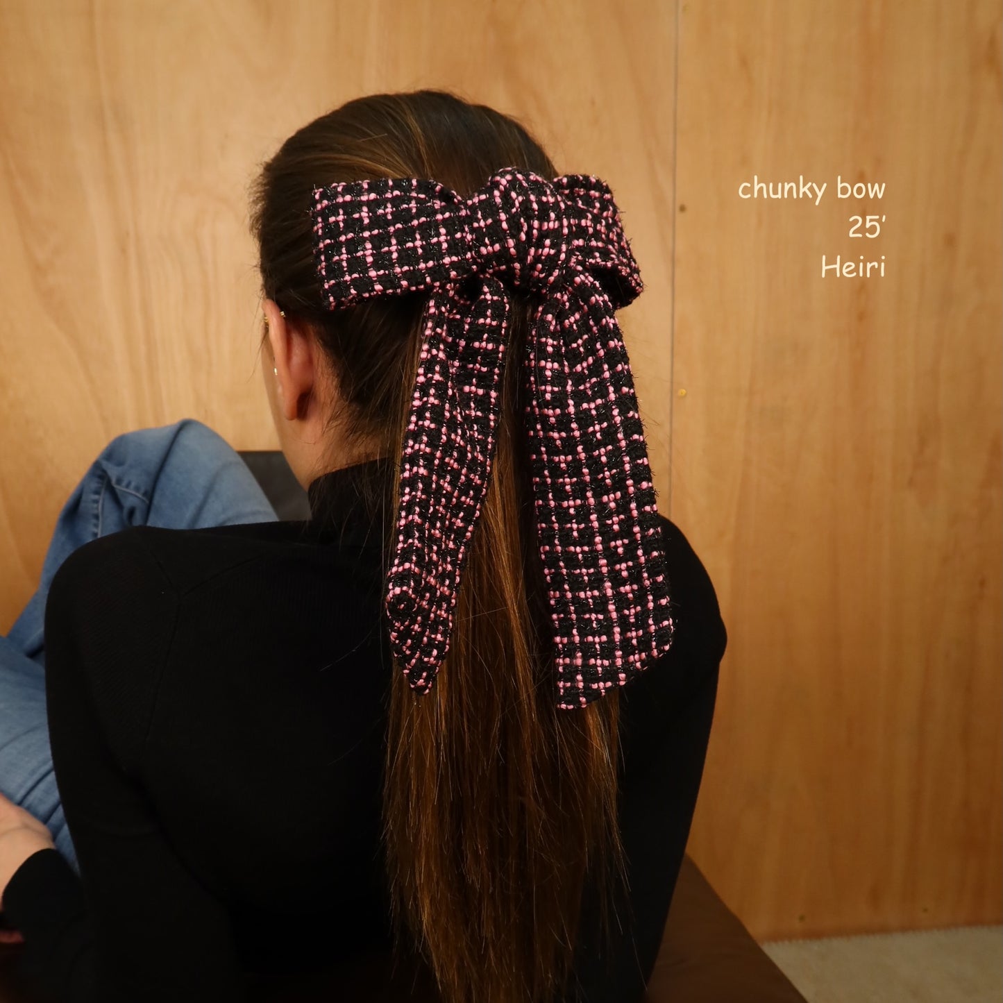 Chunky Pink Black Ribbon Hair Clip