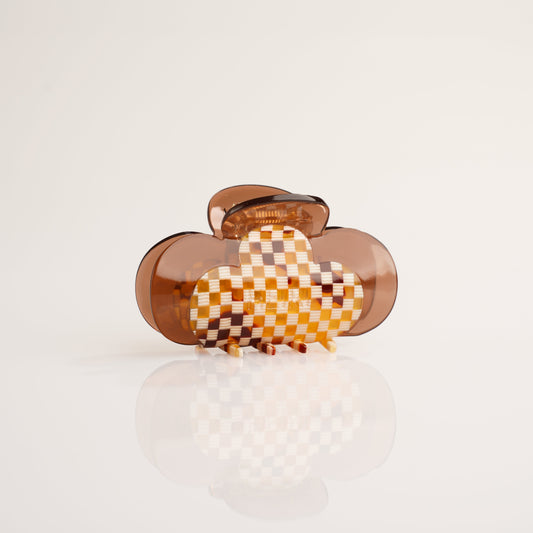 Trifoil Brown Checkered Hair Clip M