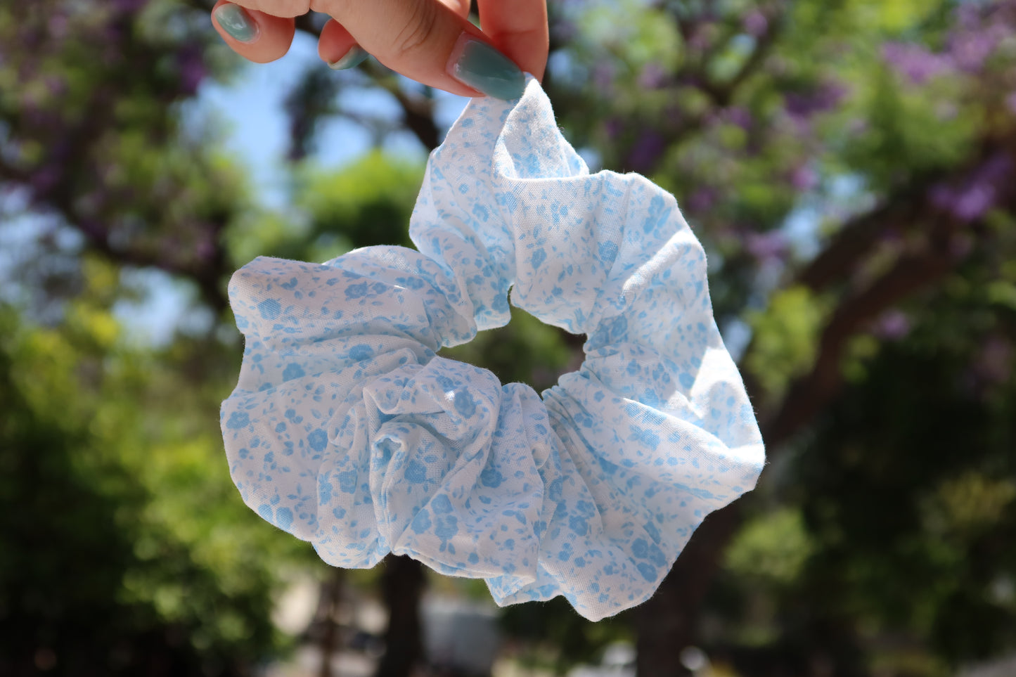 Blue floral scrunchie