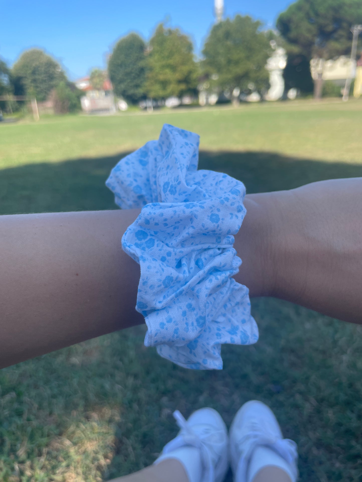 Blue floral scrunchie